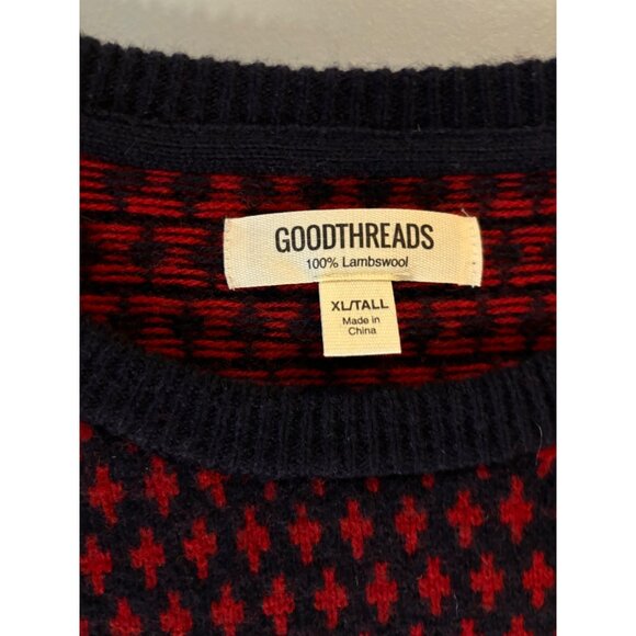 Goodthreads Mens XL Lambswool Sweater Red & Navy Fair Isle Pattern - Picture 6 of 9